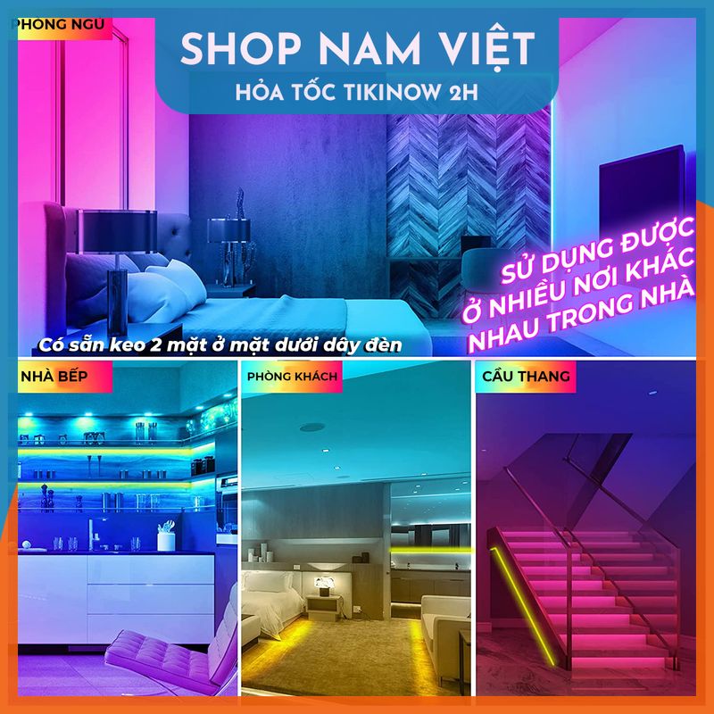 Dây Led Trang Trí NAVIVU 16 Triệu Màu Cảm Biến Nhạc, Chống Nước, Kết Nối Bluetooth Trang Trí Nhà Cửa