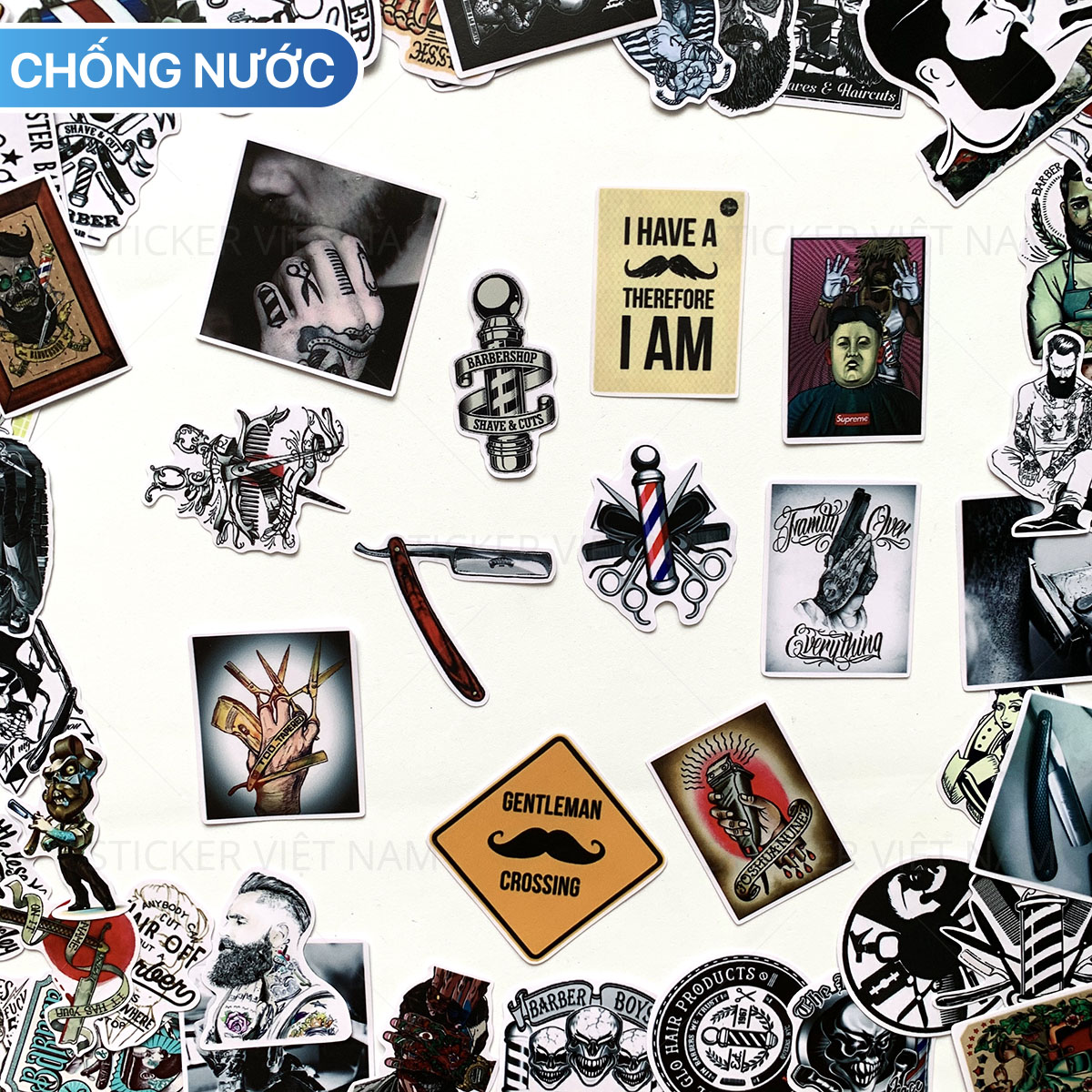 Hình ảnh Bộ 20 Sticker Barber Shop (2020) Hình Dán Chống Nước Decal Chất Lượng Cao Trang Trí Cửa Hàng Cắt Tóc Nam, Va Li Du Lịch, Xe Đạp, Xe Máy, Laptop, Nón Bảo Hiểm, Máy Tính Học Sinh, Tủ Quần Áo, Nắp Lưng Điện Thoại