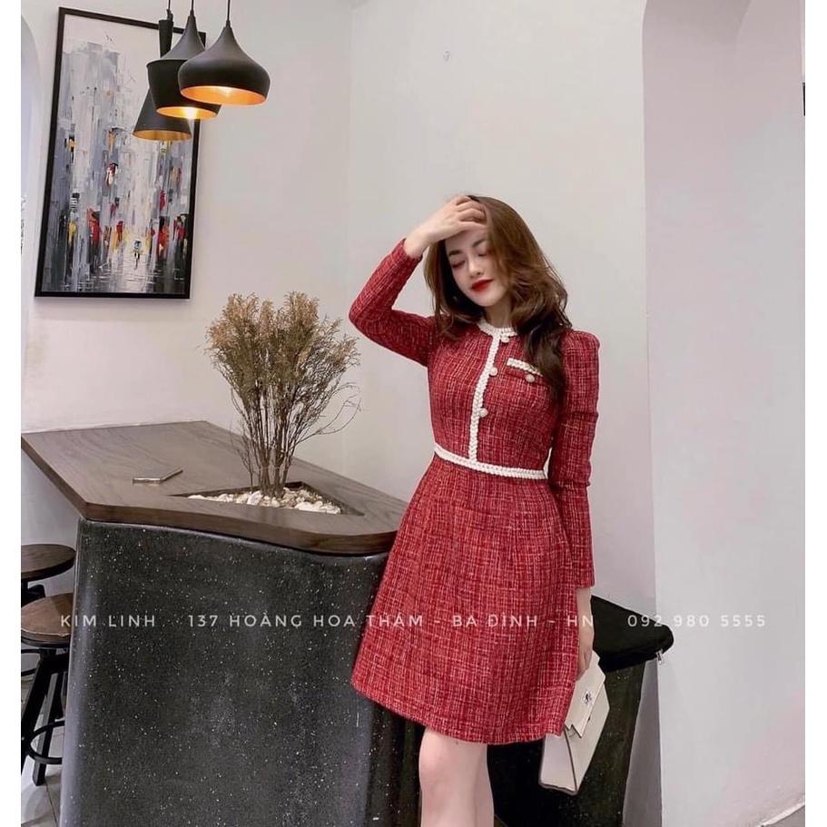 VÁY DẠ ĐỎ VIỀN TRẮNG CÚC NGỌC