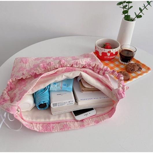 Túi Vải Đeo Chéo Hoa Hồng Dây Rút