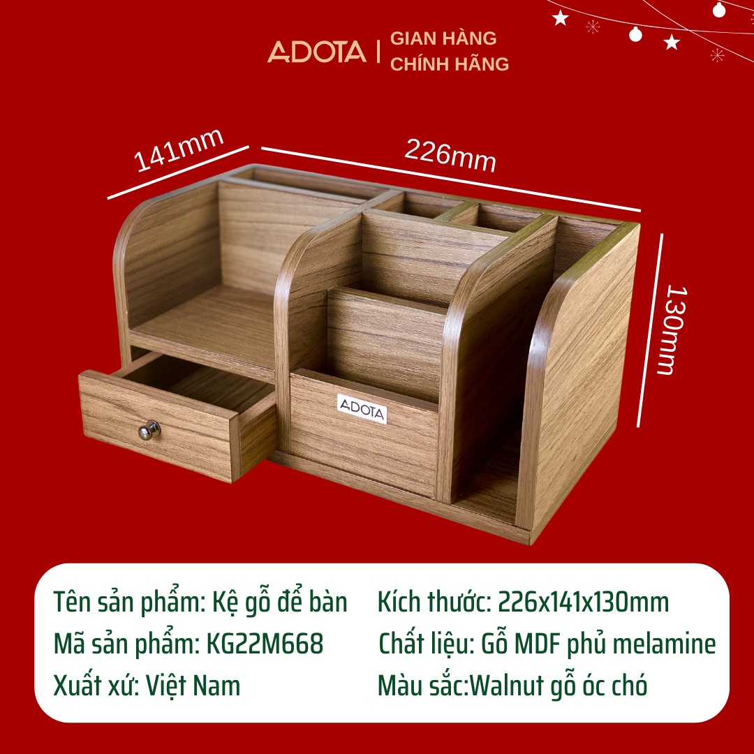 Combo kệ gỗ để bàn cao cấp, hộp cắm bút đơn và hộp cắm bút 3 ngăn để bàn decor bàn làm việc phong cách hiện đại sang trong gỗ MDF siêu bền ADOTA