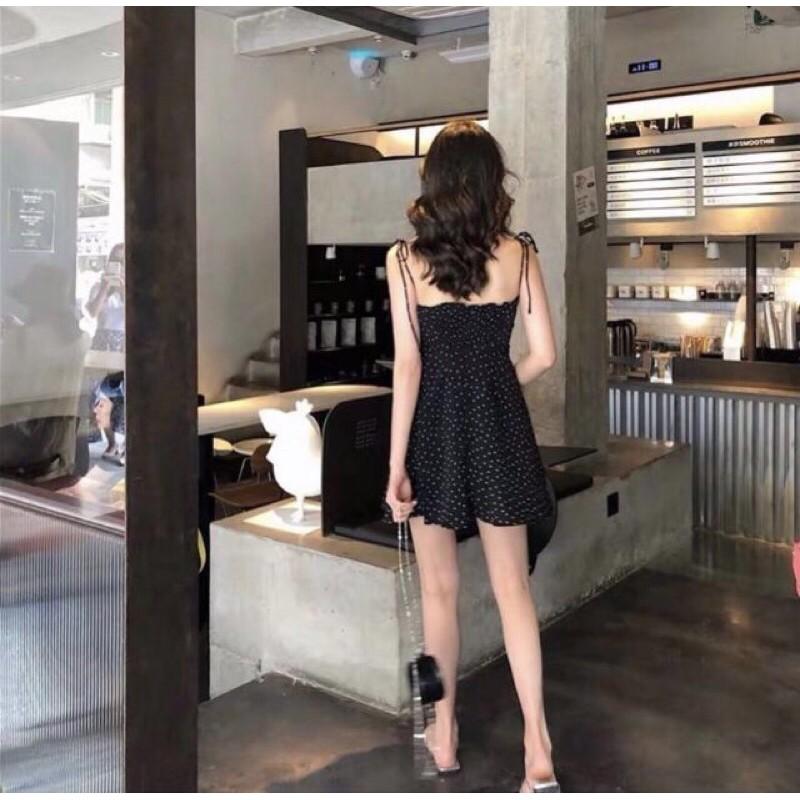 Đầm chấm bi 2 dây cột nơ siêu xinh