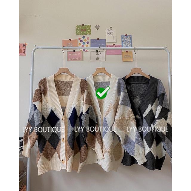 Áo cardigan len lông pha nỉ dày họa tiết quả trám không chảy 3 màu hot hit