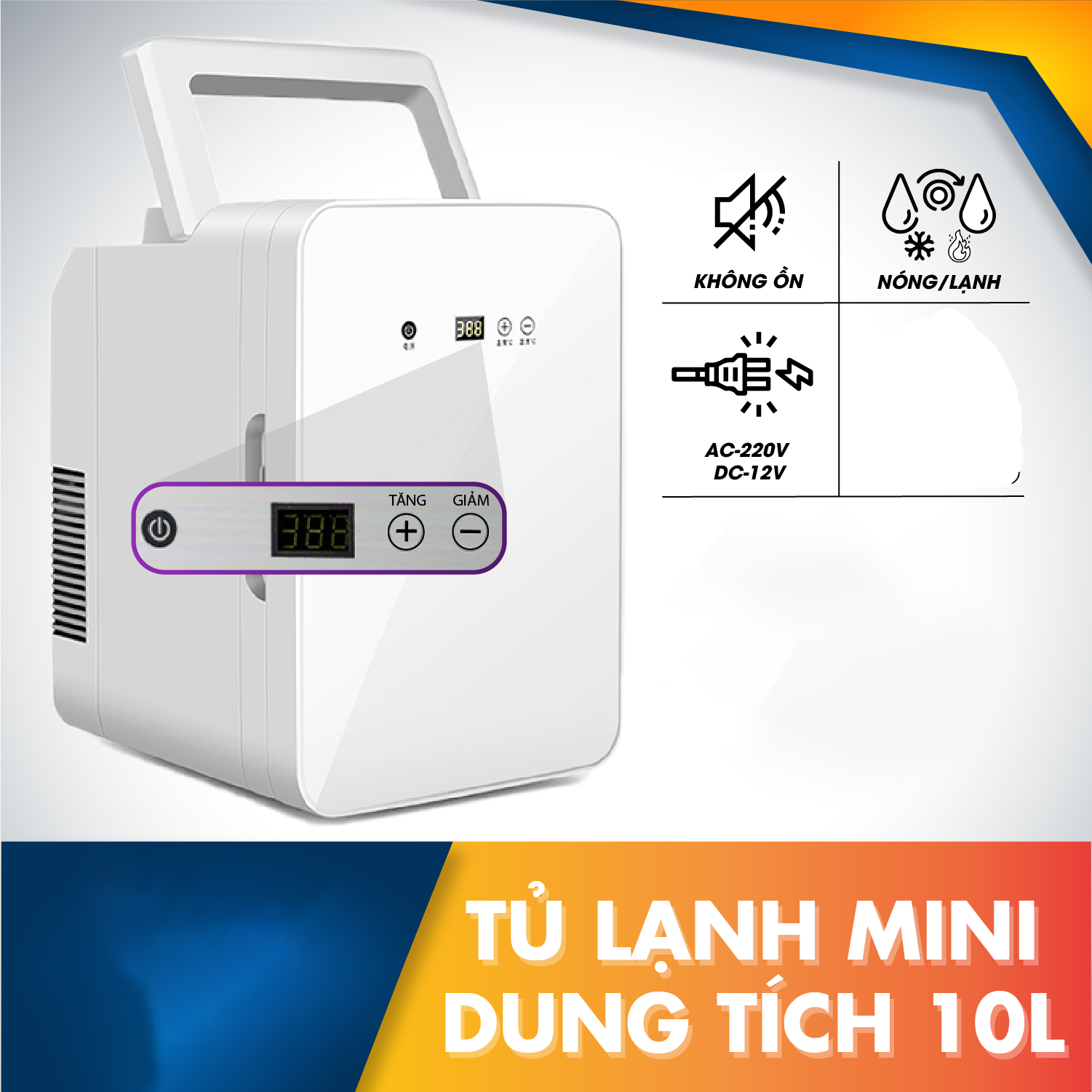 Tủ lạnh mini 10L hiển thị nhiệt độ dùng cho gia đình và ô tô màu trắng có quai tiện lợi, Giao hàng toàn quốc
