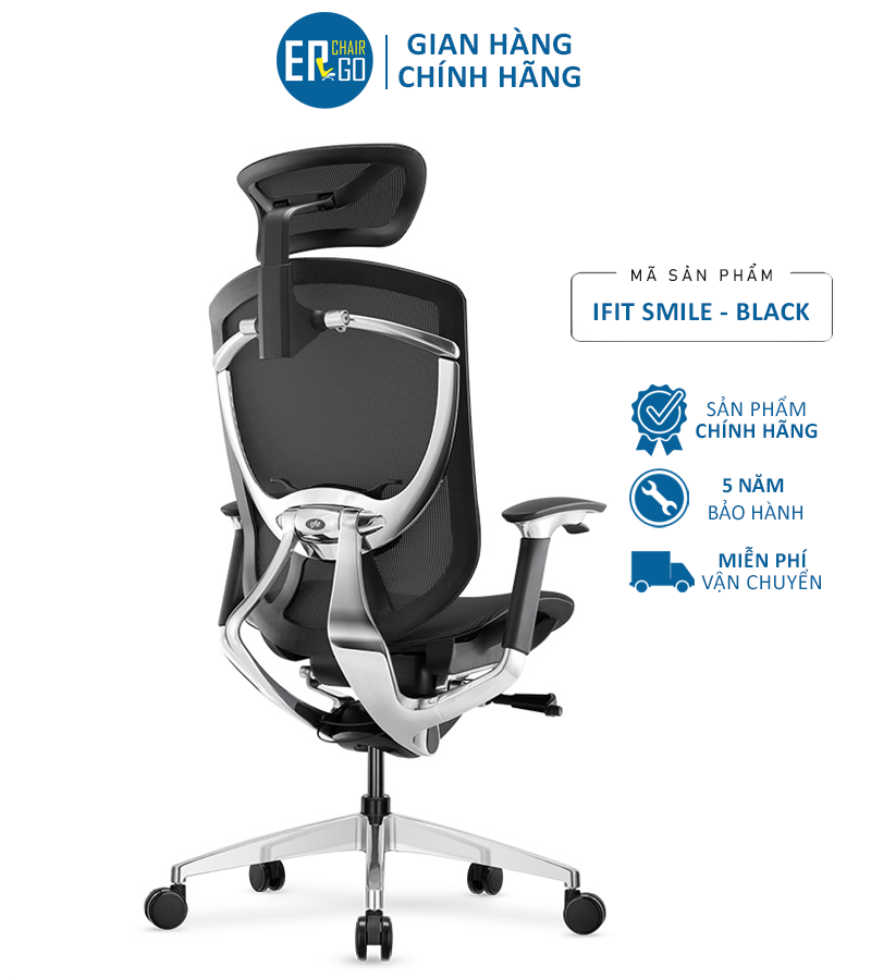 Ghế Công Thái Học Ergonomic IFIT Smile Đen - Ngả lưng 160 độ