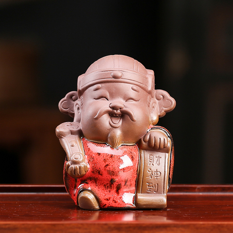Bộ tượng tam đa phúc lộc thọ mini 3 màu bằng gốm tử sa tráng men sứ bóng, tượng gốm trang trí phòng khách khay trà