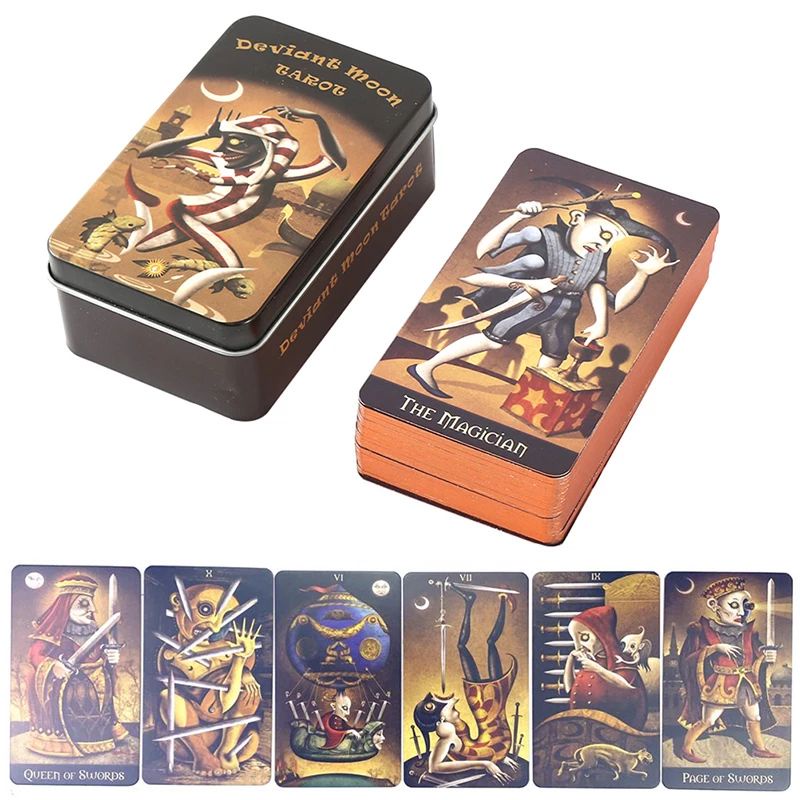 Bộ Bài Deviant Moon Tarot 78 Thẻ Mạ Màu, Hộp Sắt