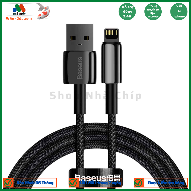 Cáp sạc nhanh siêu bền dùng cho iPhone/iPad Baseus Tungsten Gold (USB to IP, 2.4A Fast Charging & Data Cable)- Hàng chính hãng