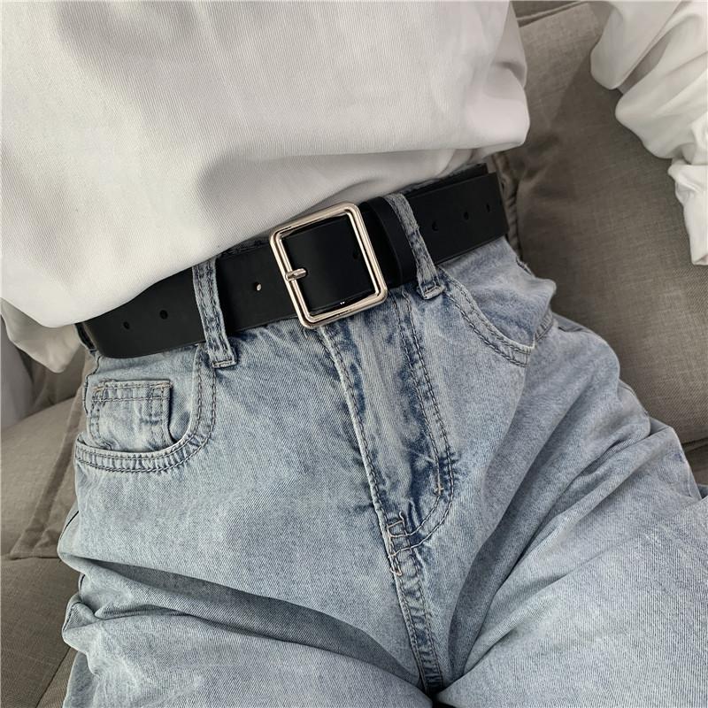 2020 Dây Da PU Cho Nữ Khóa Vuông Khóa Pin Quần Jean Dây Đen Sang Trọng Thương Hiệu Cao Cấp Nữ Vintage Dây Nữ dây Thắt Lưng