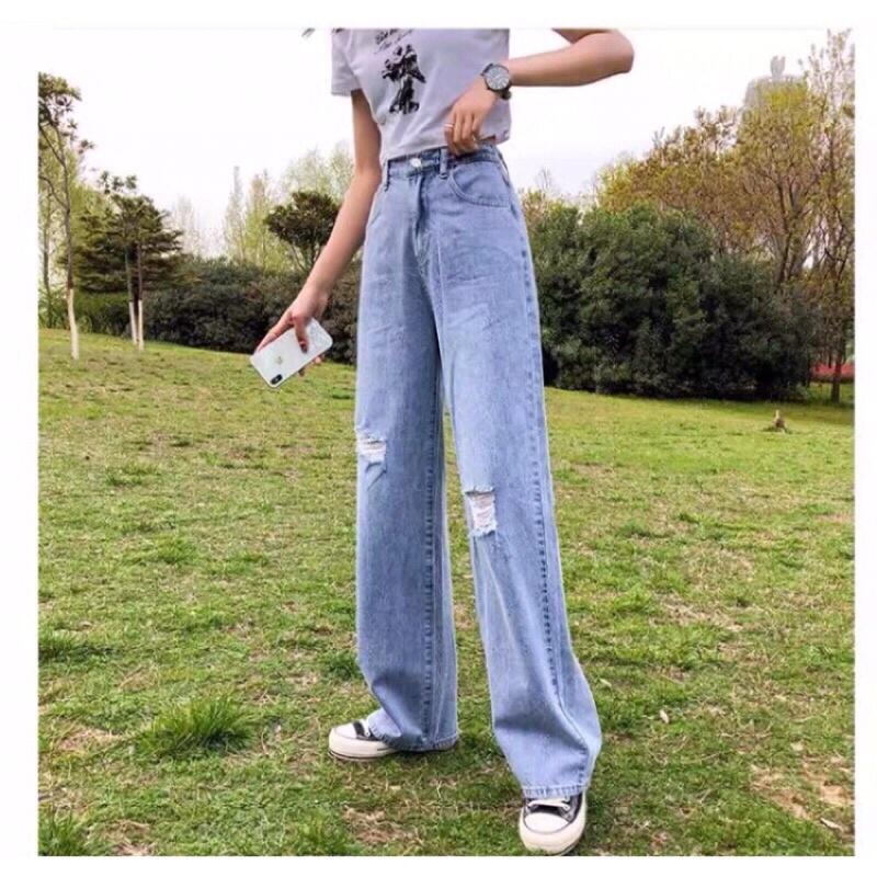 Quần jean bò ống rộng suông xuông nữ jeans cạp cao phong cách Hàn Quốc sành điệu style năm 2021