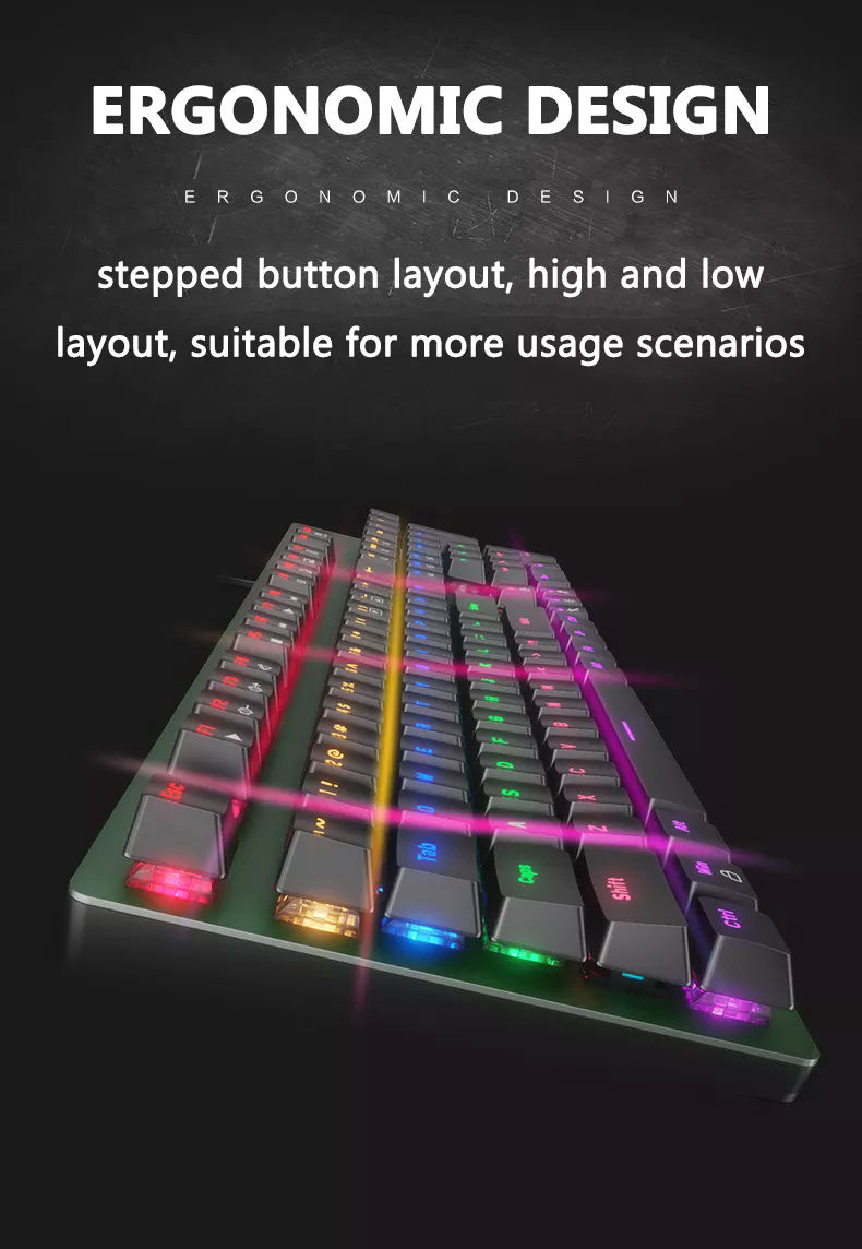 Bàn phím cơ Inphic V910 Bàn phím chơi game có dây chuyên nghiệp LED RGB Mix Backlit 104 phím - Hàng chính hãng