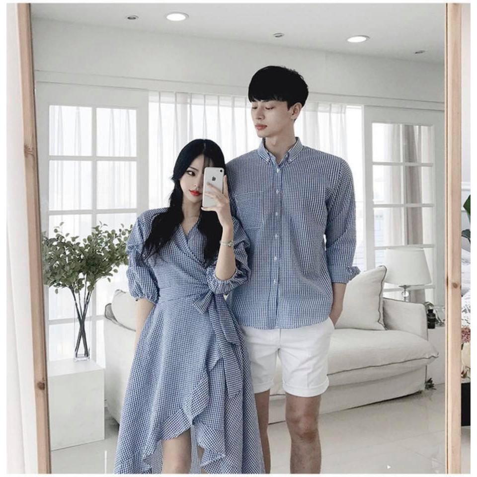 Set Váy nữ sơ mi nam đôi Hàn Quốc Couple AV28