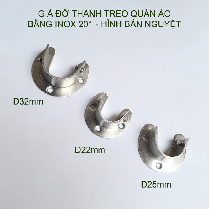 Bộ 2 giá đỡ thanh treo quần áo trong tủ bằng inox 201 không gỉ