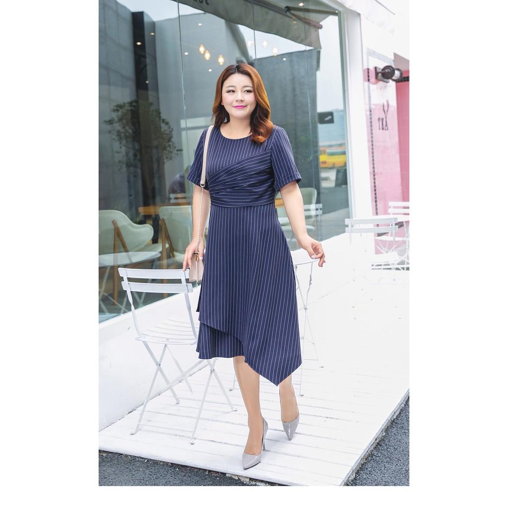 Dress88-ĐẦM SỌC CÁCH ĐIỆU TAY NGẮN BIGSIZE s-6xl