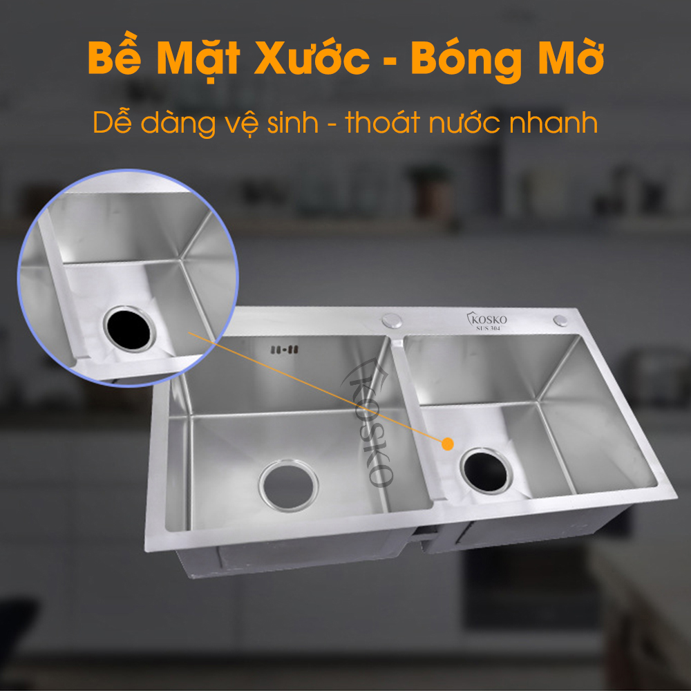 Bồn rửa chén inox 304 KOSKO, chậu rửa chén bát 82x45cm đúc cân lắp được nhiều loại vòi nước rửa chén