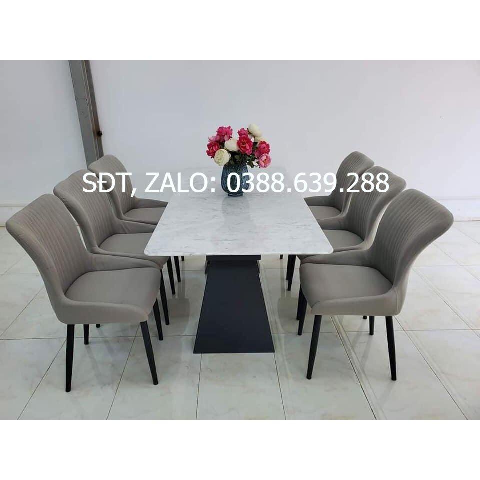 Bộ bàn ăn chân A 1m6 + 6 ghế Royal mặt đá ceramic Thương hiệu Nội Thất Bình Long