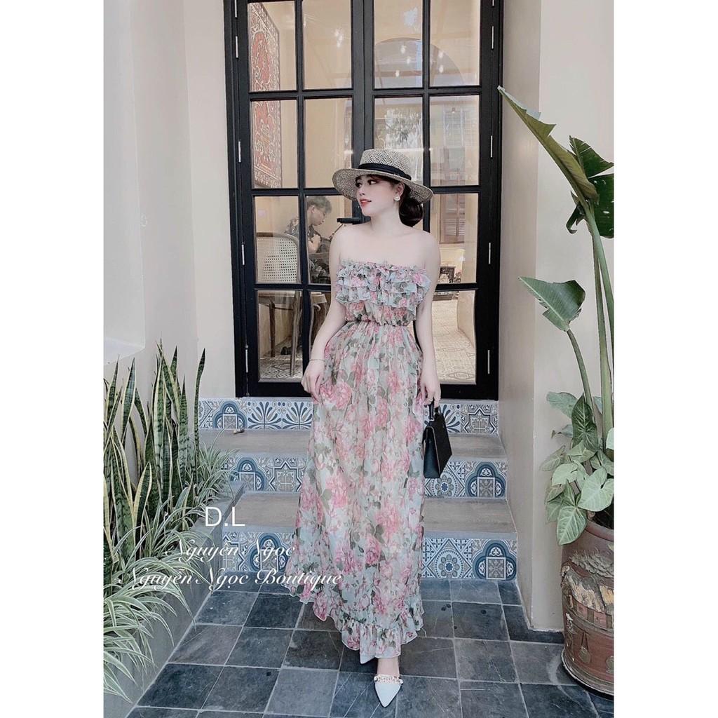 Đầm maxi hoa cúp ngực bèo