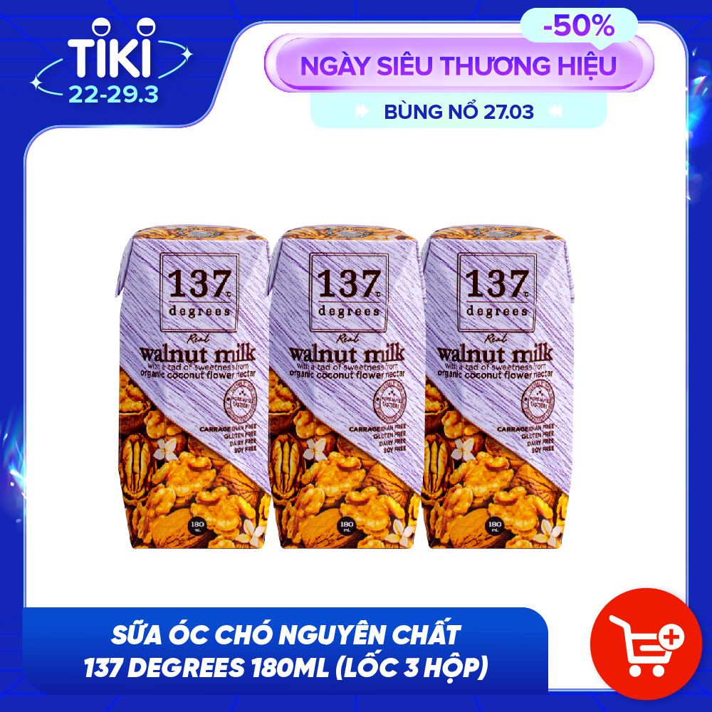 Lốc 3 Hộp Sữa hạt óc chó 137 Degrees vị truyền thống (180ML)