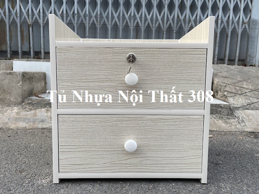 Tủ, Kệ Đầu Giường Nhựa Đài Loan Cao 45,5cm Ngang 43cm Sâu 31cm Màu Gỗ Sồi K193