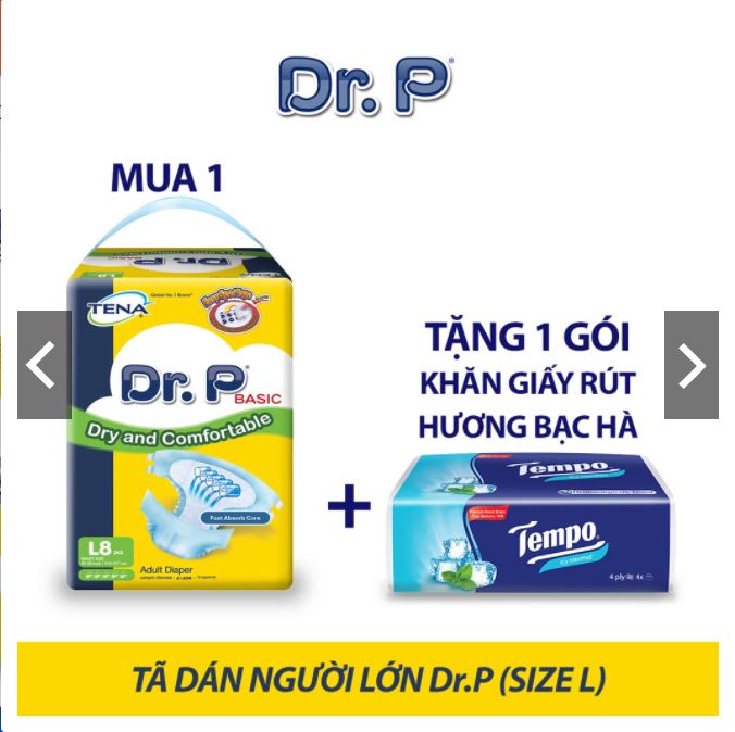 [Mua 1 TẶNG 1 gói khăn giấy] Tã dán người lớn Dr.P Đài Loan size L8