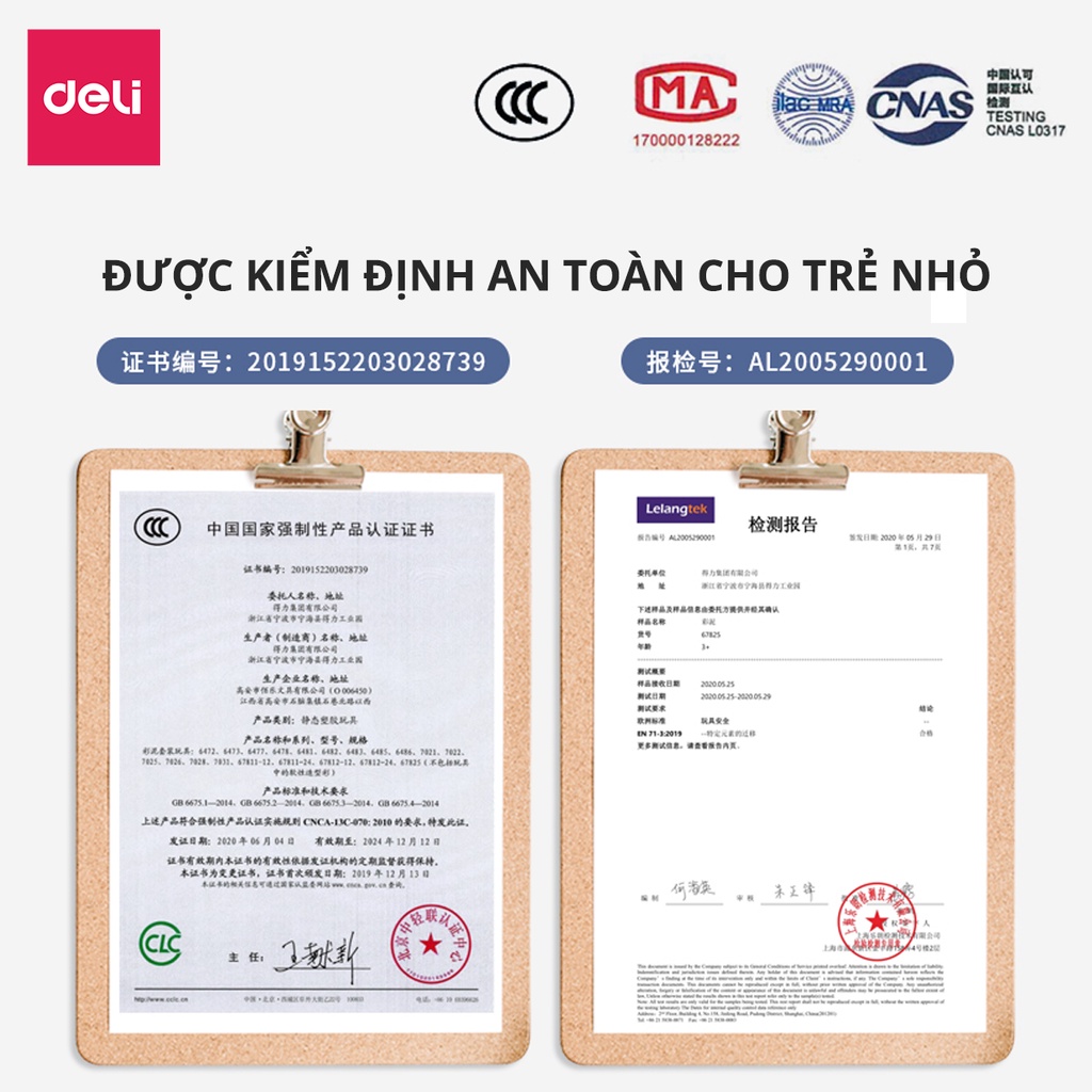 Bộ đất sét nặn 3D Deli 24 màu - Chất liệu an toàn cho trẻ nhỏ, màu sắc tươi sáng đa dạng, kèm phụ kiện khuôn nặn - 67825