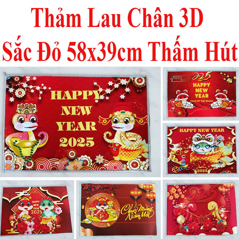 Thảm Chùi Chân 3D Sắc Đỏ Đón Tết 58x38cm