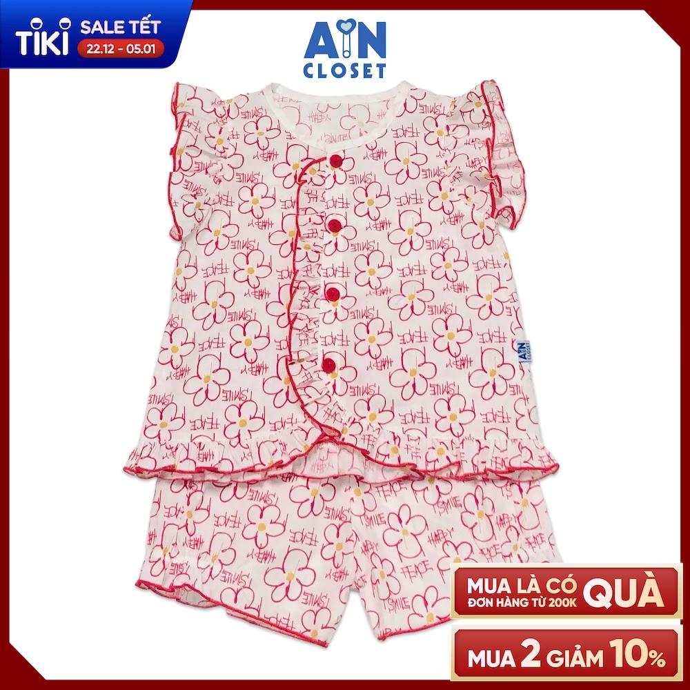 Bộ quần áo ngắn bé gái họa tiết Hoa Sứ viền đỏ cotton - AICDBGNZZYIW - AIN Closet