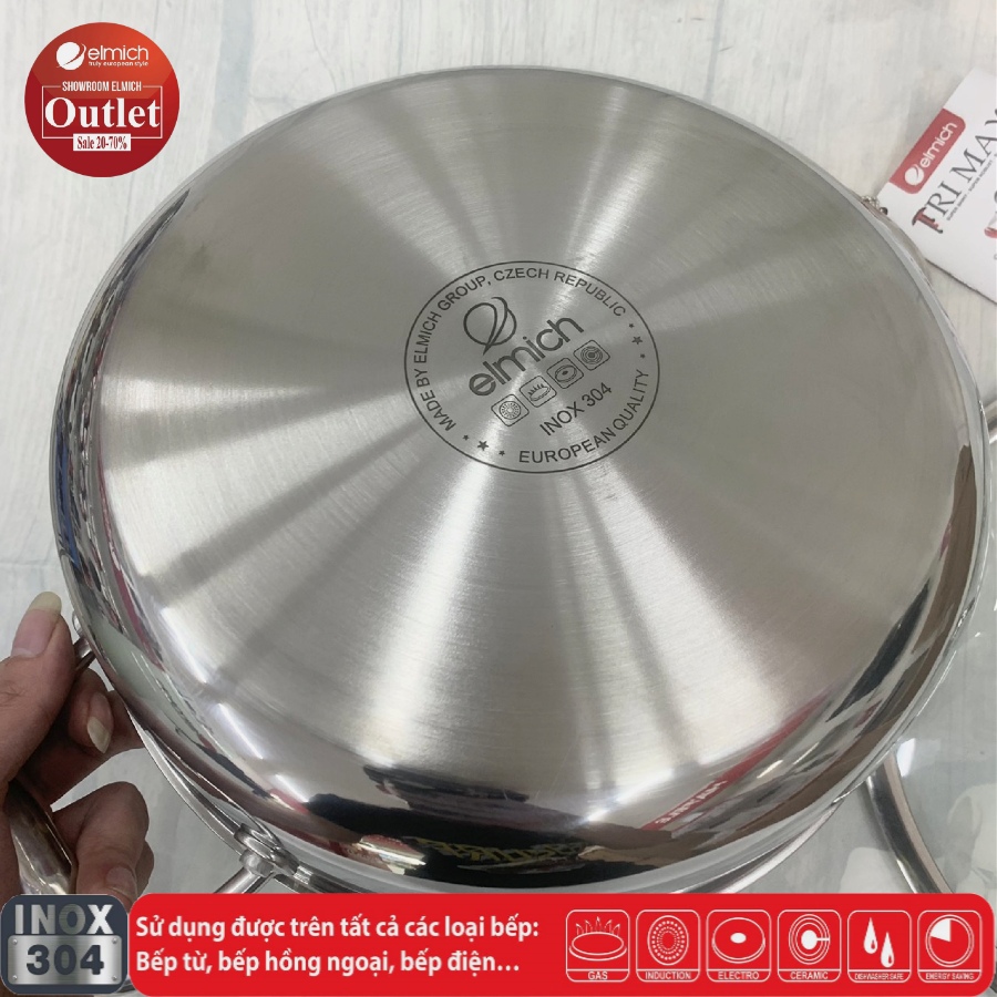 Chảo Xào Inox 304 3 lớp Đáy Liền ELMICH TrimaxXS EL3847 26cm