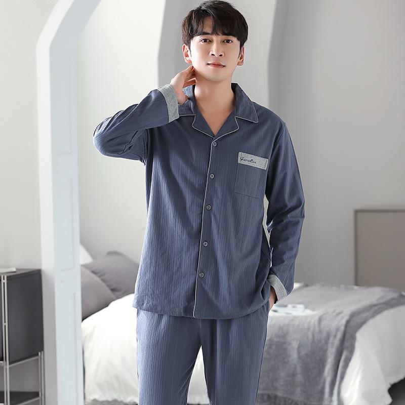 88760 - Bộ Pijama nam dài tay cao cấp vải cotton gân size L-3XL