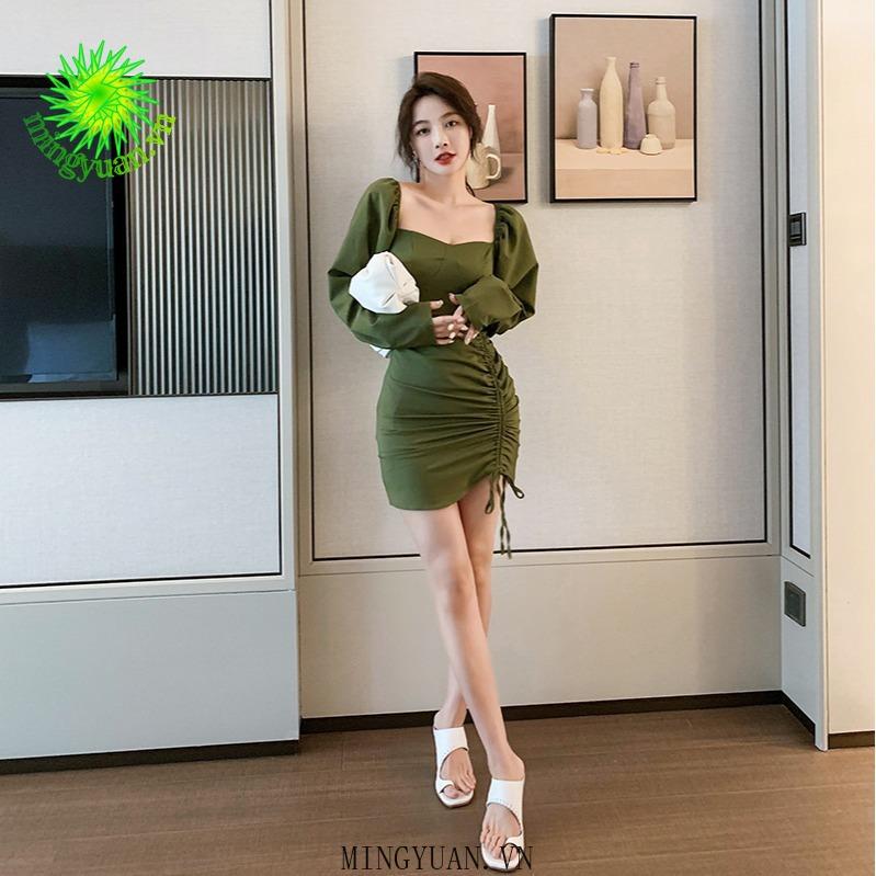 Đầm Nữ Dài Tay Cổ Vuông Hở Lưng Thời Trang