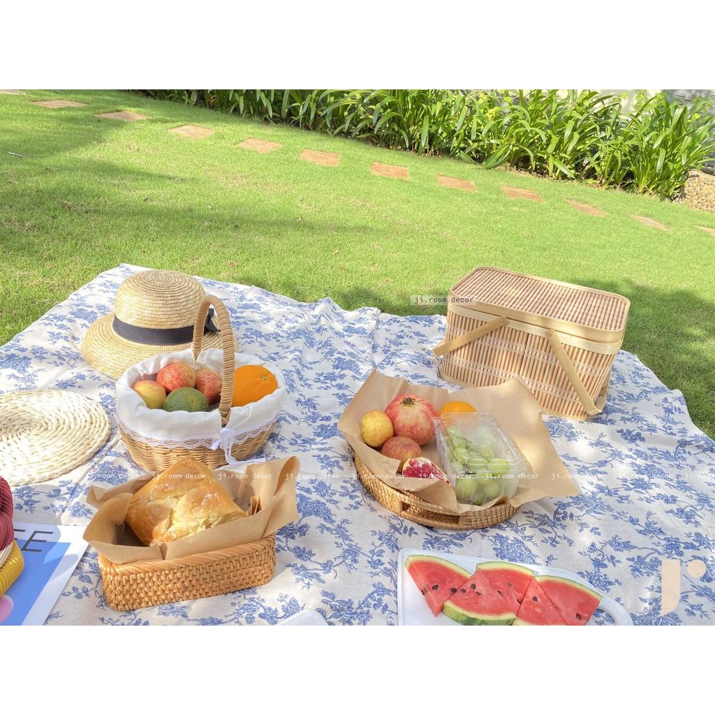 Thảm trải picnic kẻ caro xinh xắn - background phông nền trải thảm cỏ , chụp ảnh picnic