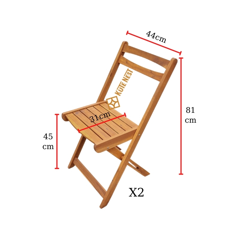 [Kute Nest] Bộ 2 ghế gỗ tràm gấp gọn dùng cho ban công, sân vườn – Hai kiểu dáng chân thẳng hoặc chân cong màu nâu vàng – KT dài (38 – 44)  x rộng 31 x cao (45 – 81) cm