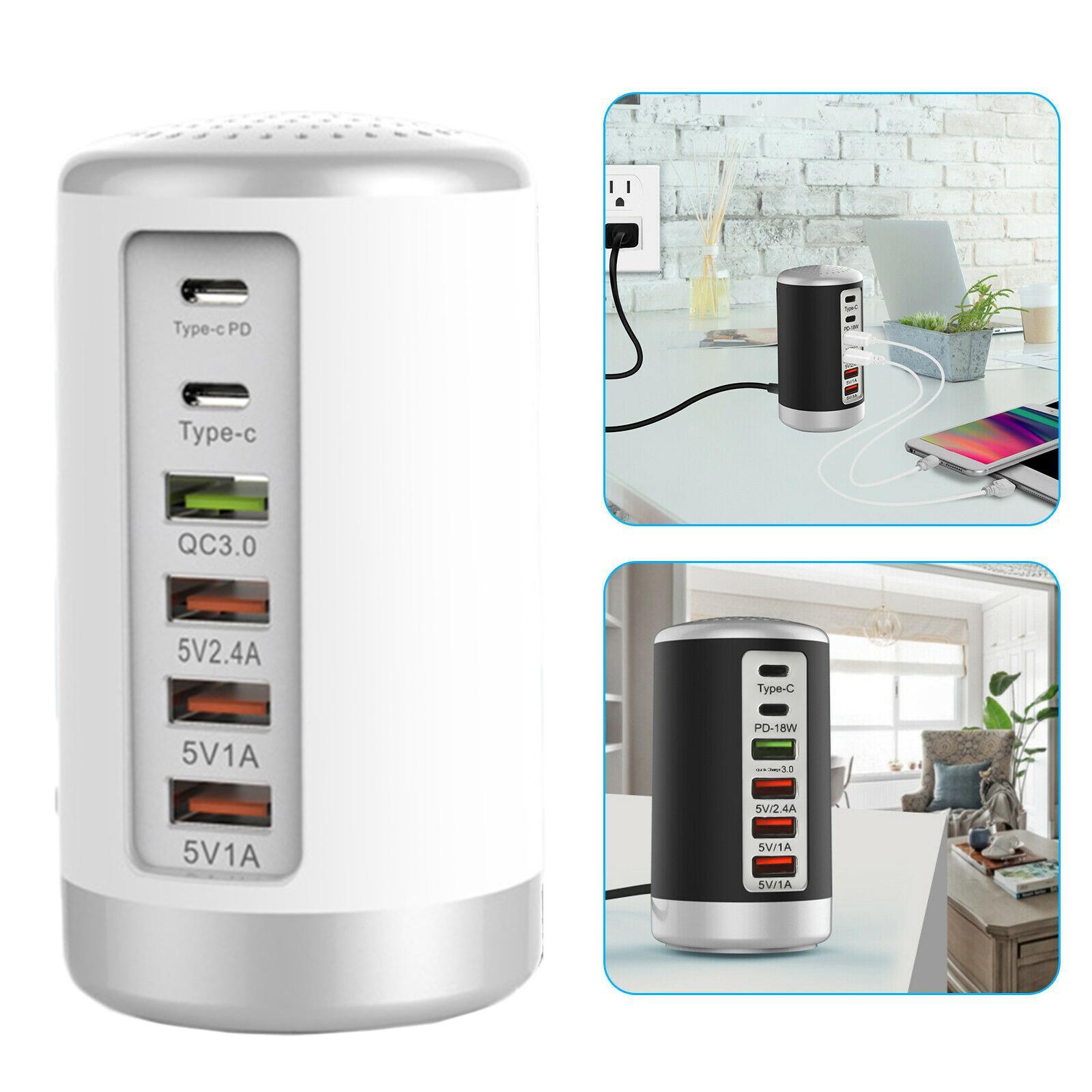 Multi 6 Port USB Charging Station Hub  Desktop Phone Charger Organizer