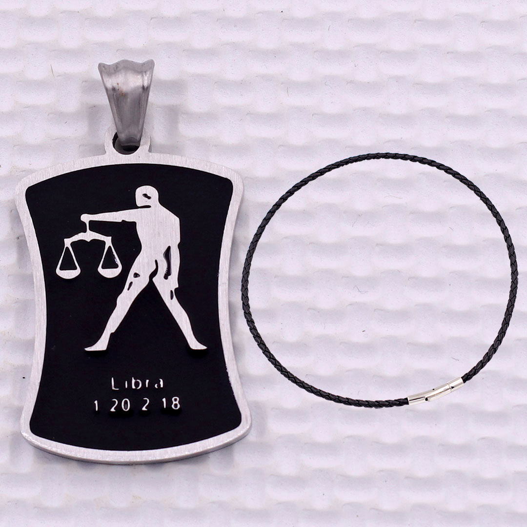 Mặt dây chuyền cung Thiên Bình- Libra inox kèm vòng cổ dây da đen, Cung hoàng đạo