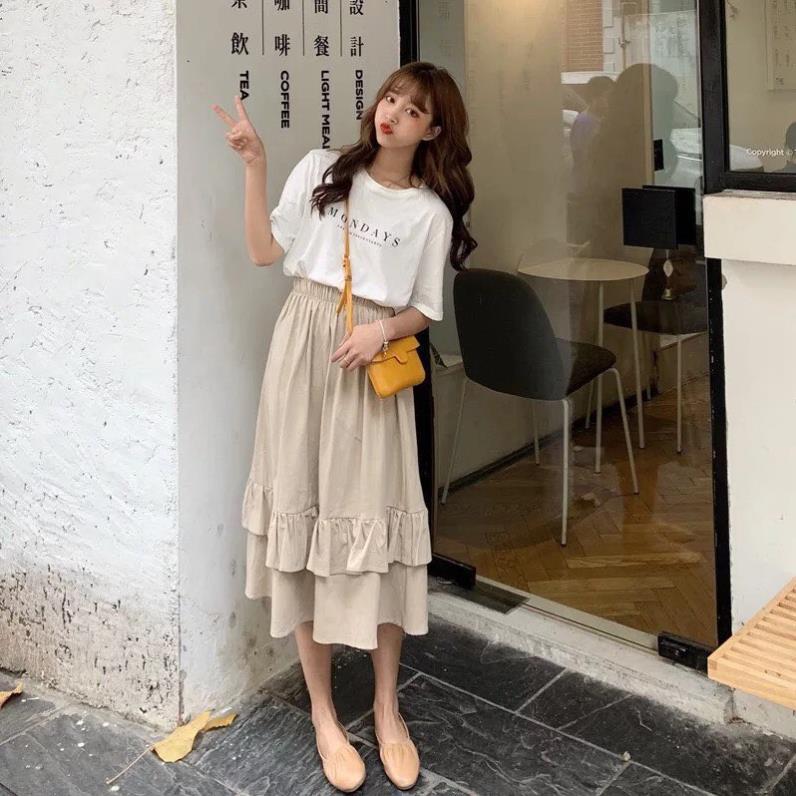 Chân Váy Midi Nữ Chân Váy Vạt Bèo 2 Tầng 3 Màu ! *