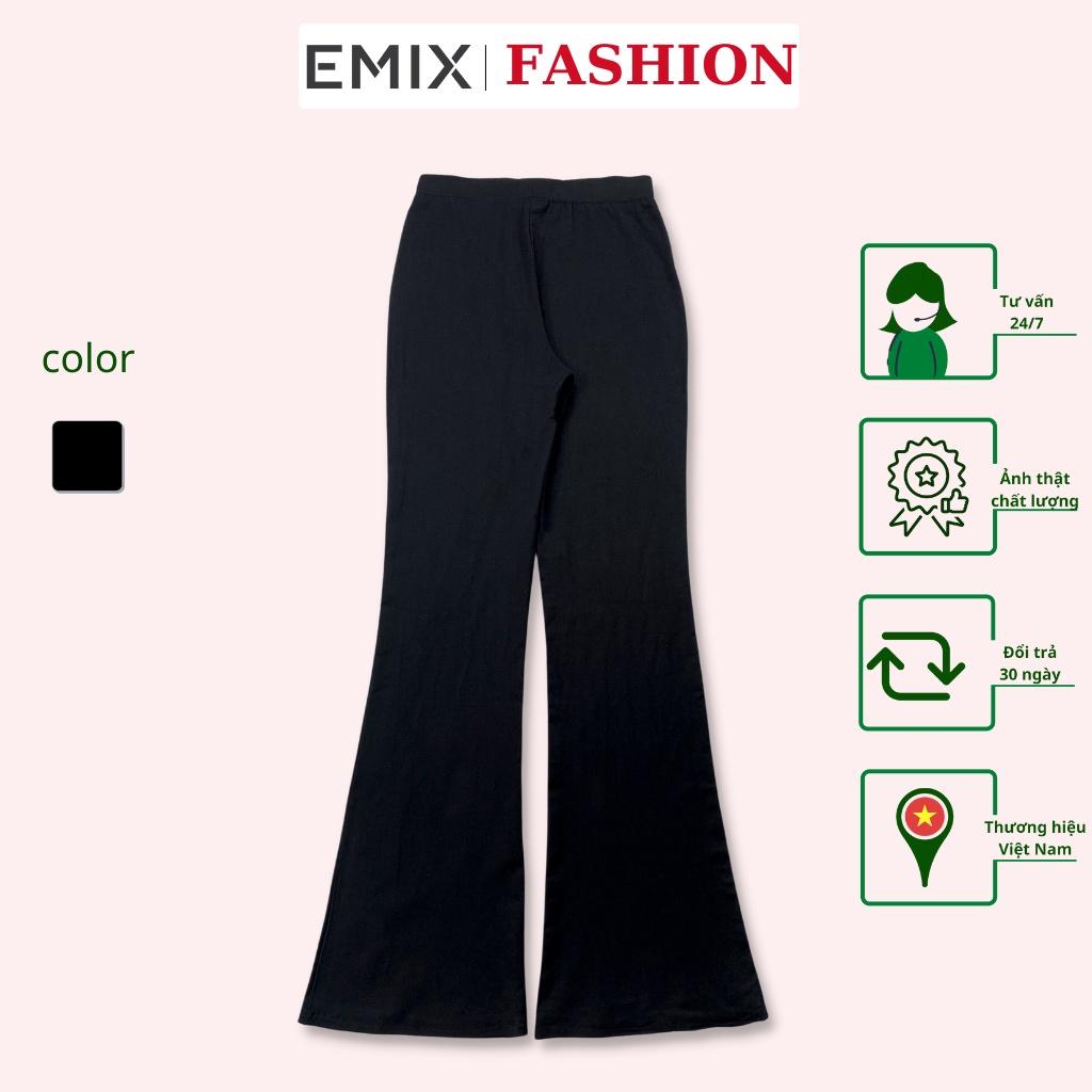 Quần ống loe nữ EMIX (màu đen), basic trousers, dáng dài, cạp cao, lưng chun, ống loe, vải thun co giãn Q881