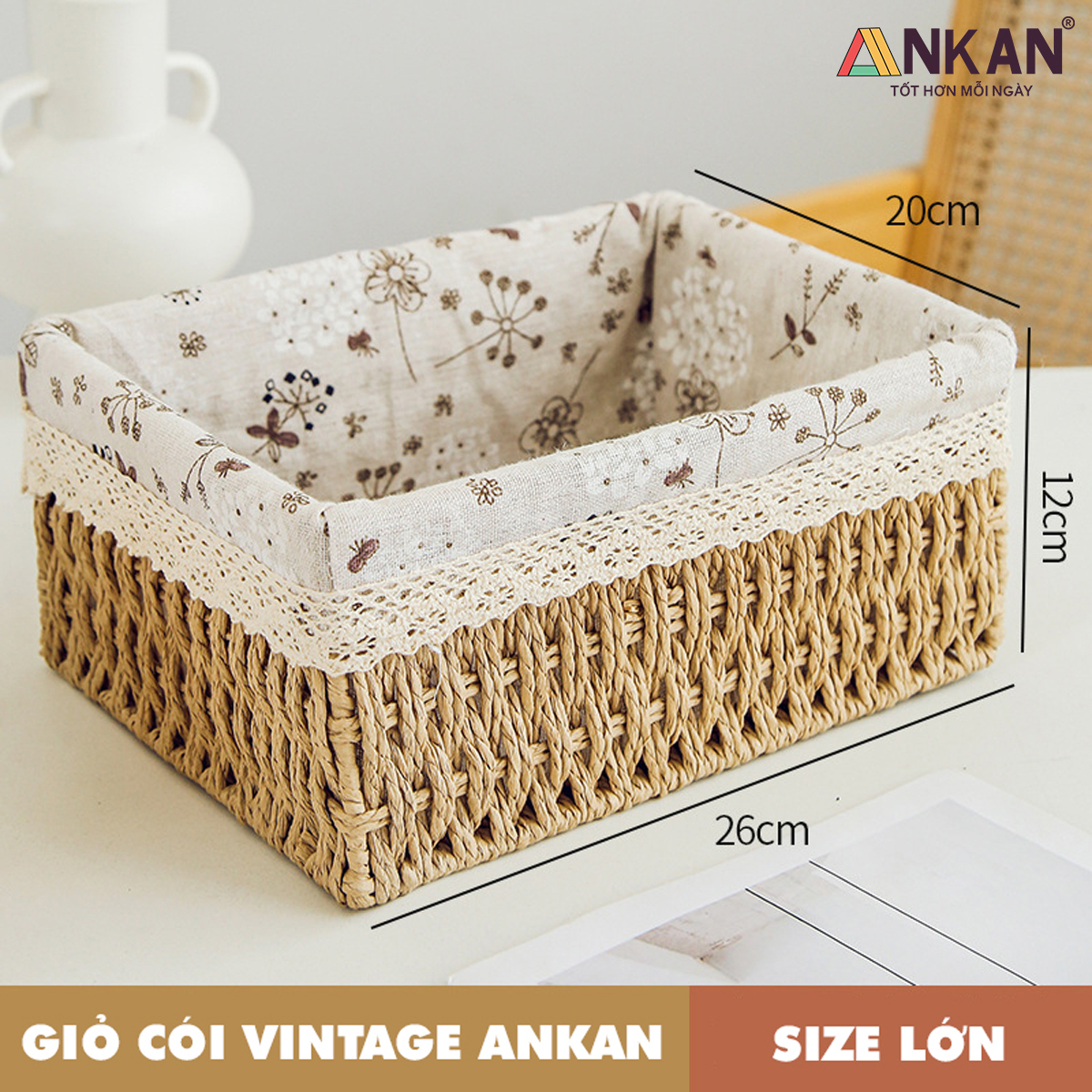 Rổ Mây Đựng Đồ, Giỏ Mây Cắm Hoa ANKAN Thích Hợp Đi Picnic, Đựng Phụ Kiện Chụp Ảnh, Sắp Xếp Đồ Dùng Trong Nhà