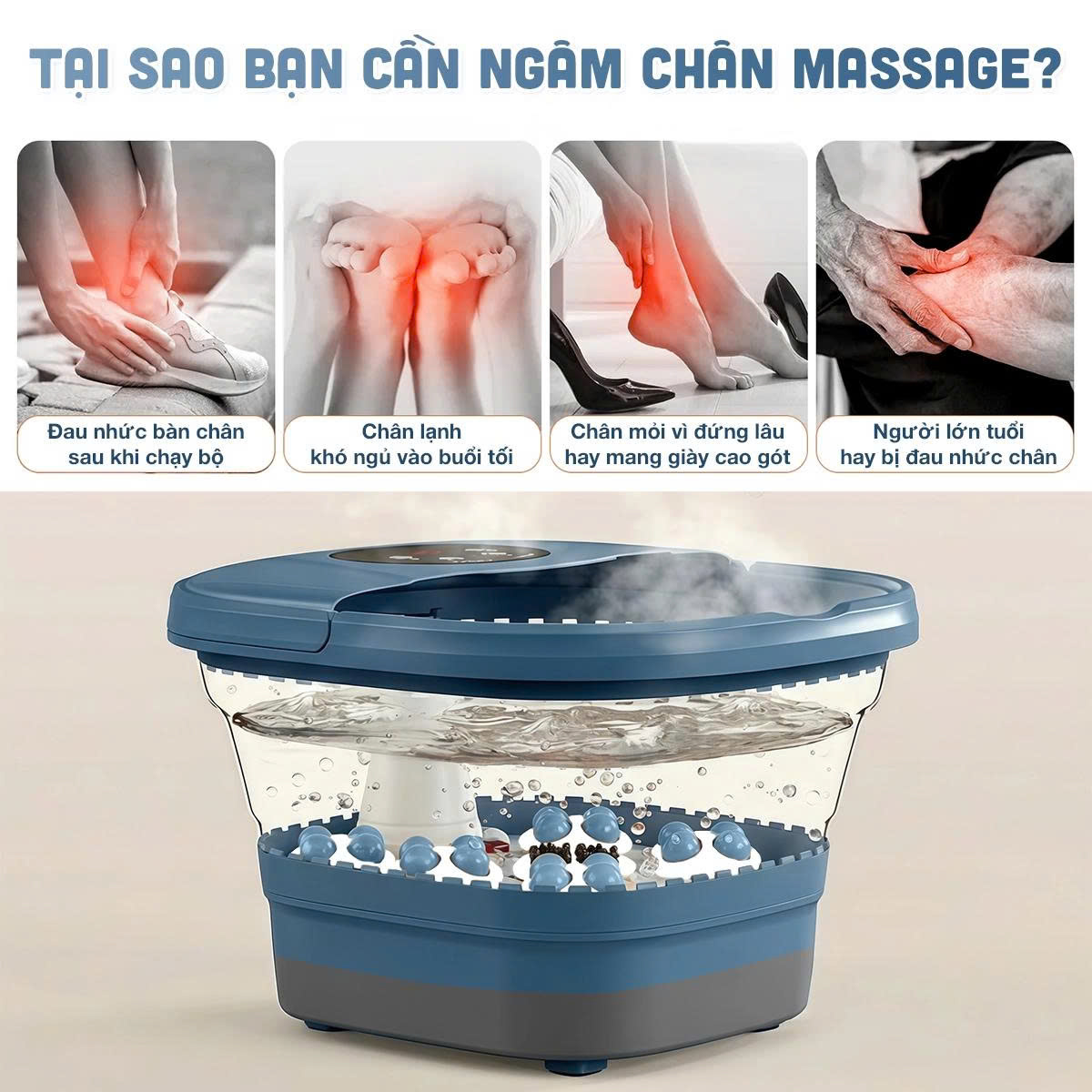 Bồn ngâm chân gấp gọn có 6 con lăn OKACHI JP-100
