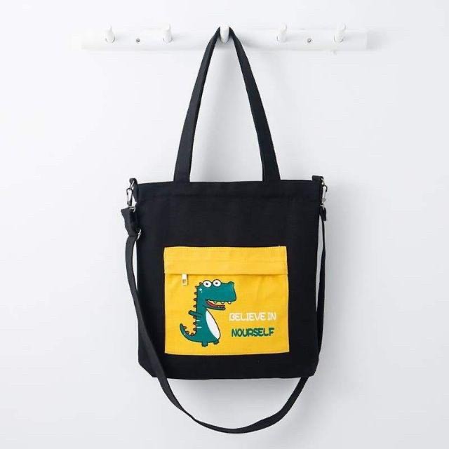 Túi Tote Vải Bố Nữ Ulzzang Hot Trend Kita Unisex - Mẫu Khủng Long Xanh - Ảnh thật