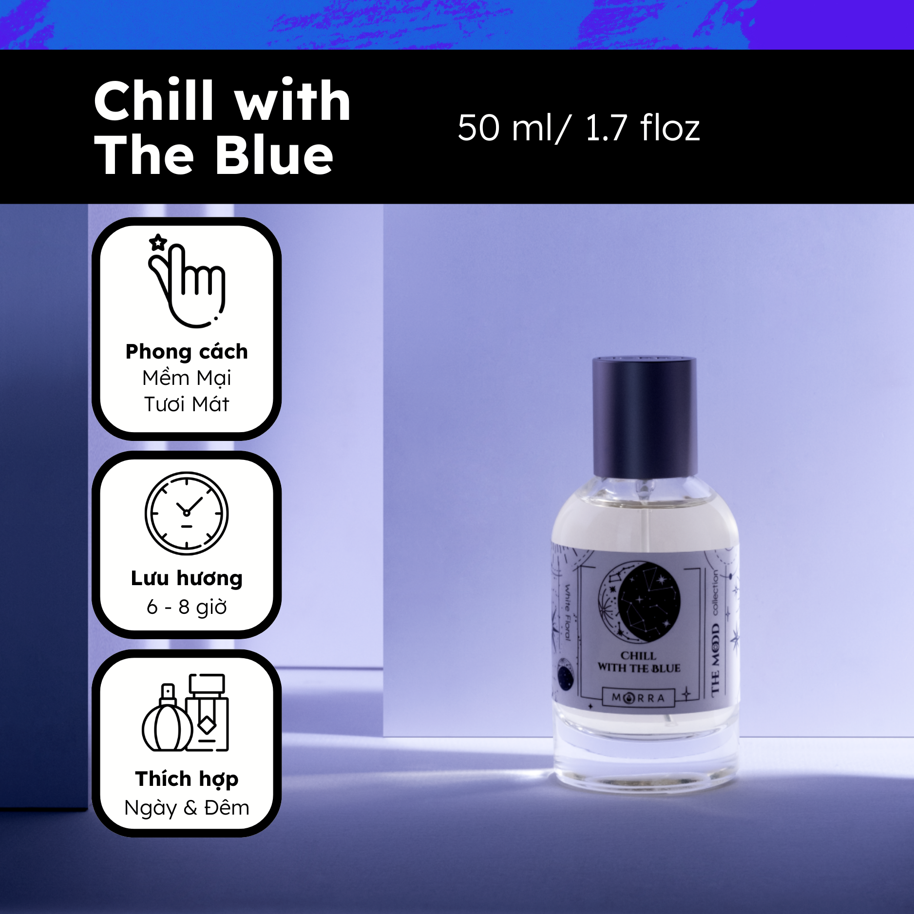 Nước Hoa Nam Nữ Morra Chill With The Blue Hương Thơm Mềm Mại, Tươi Mát, Ngọt Ngào Dung Tích 50ml