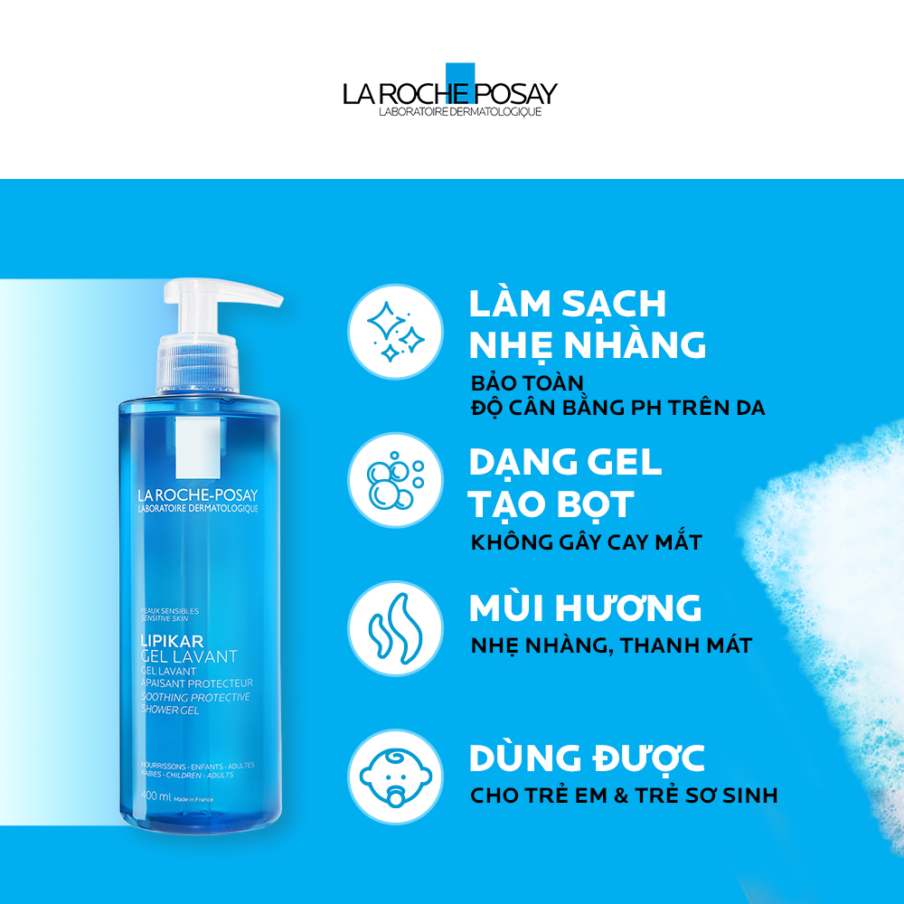 Gel tắm làm sạch làm dịu và bảo vệ da nhạy cảm La Roche-Posay Lipikar Lavant Shower Gel 400ml