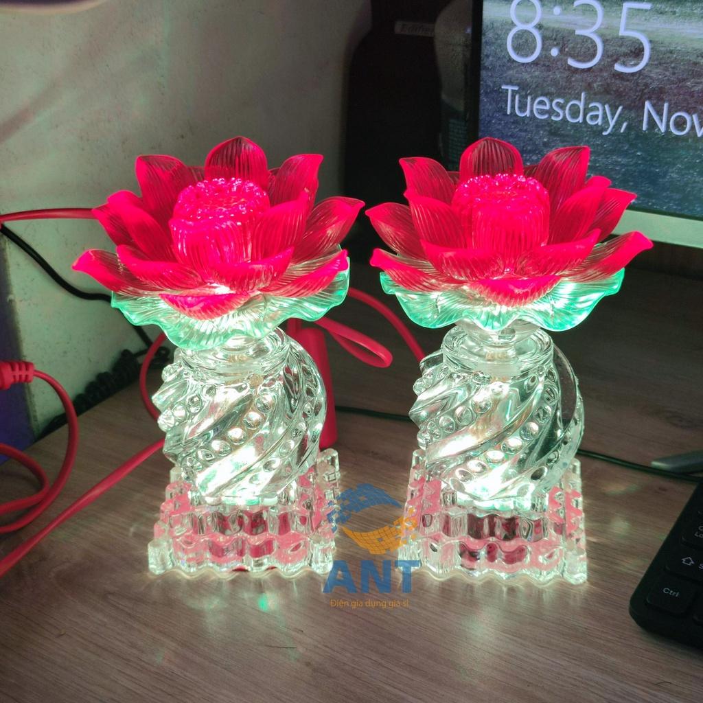 ĐÈN THỜ HOA SEN THỦY TINH BÔNG NHỰA CAO 17CM - SỐ 3