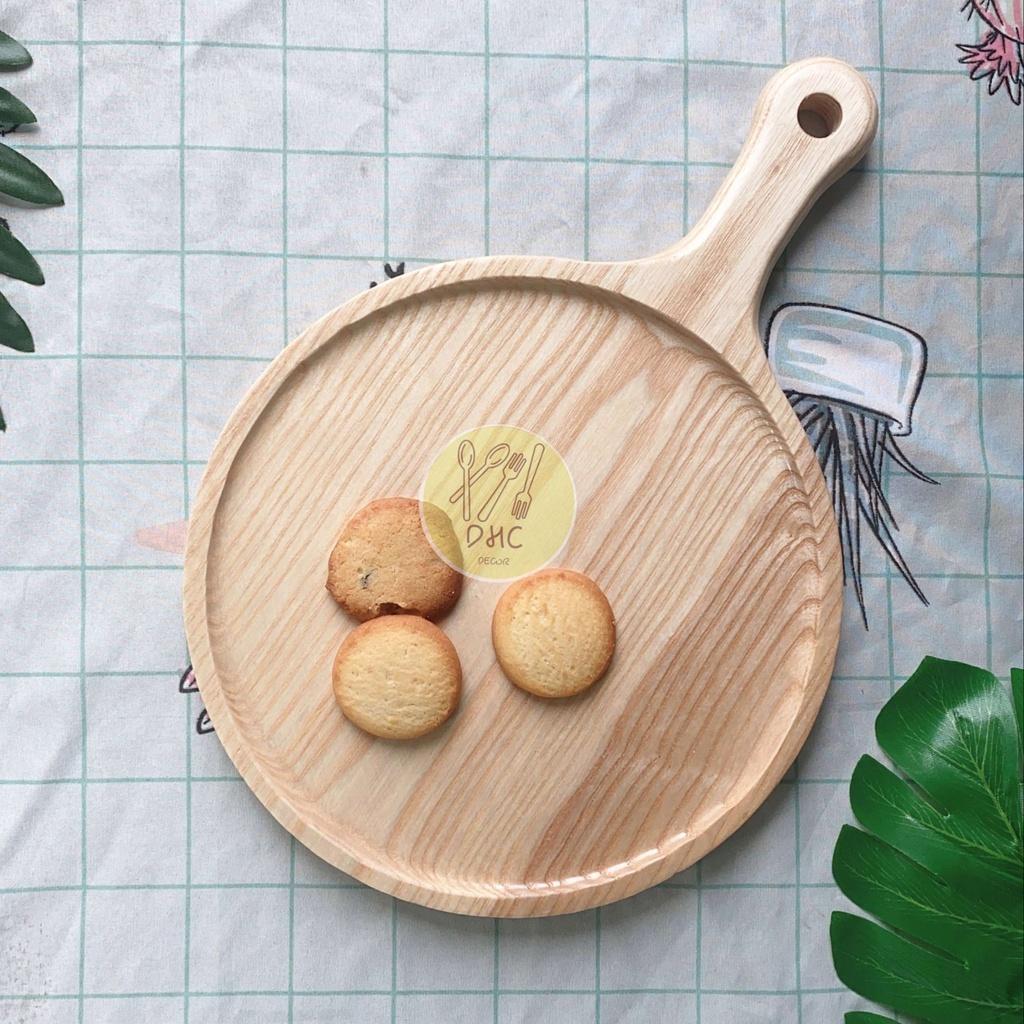 Khay tròn tay cầm gỗ Tần Bì nguyên khối I Khay gỗ đựng đồ ăn ,Decor trưng bày, chụp hình sản phẩm