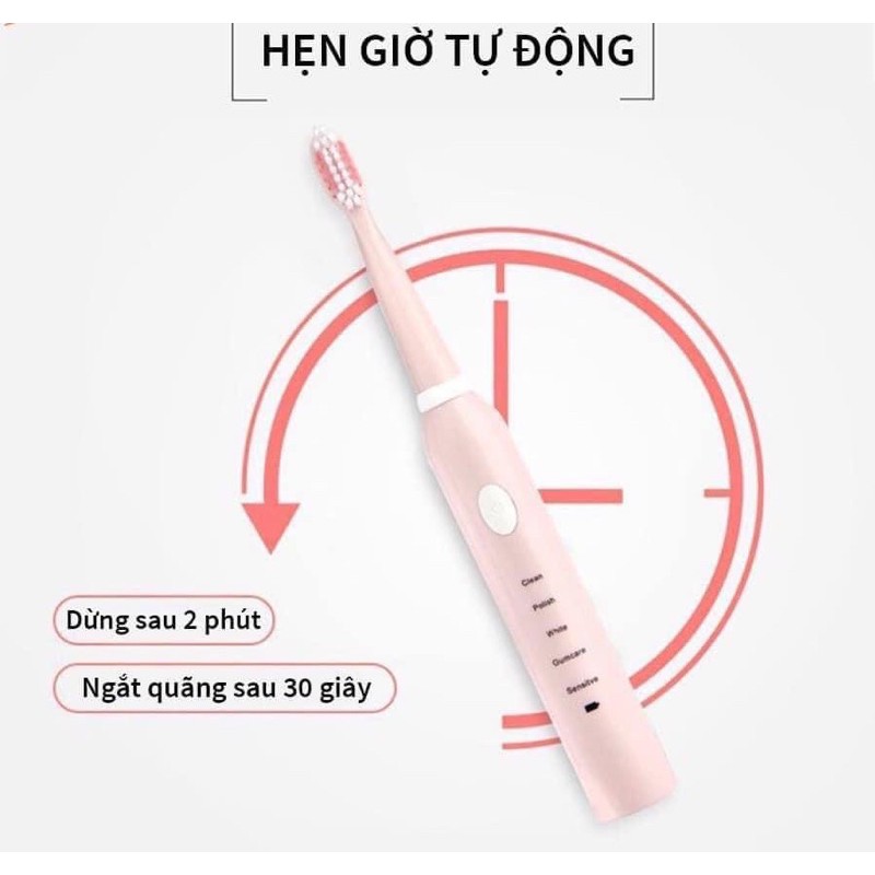 Bàn chải điện đánh răng 5 chế độ tự động tặng 4 đầu chải rung mạnh mẽ giúp đánh bay các mảng bán giúp miệng sạch xẽ thơm tho