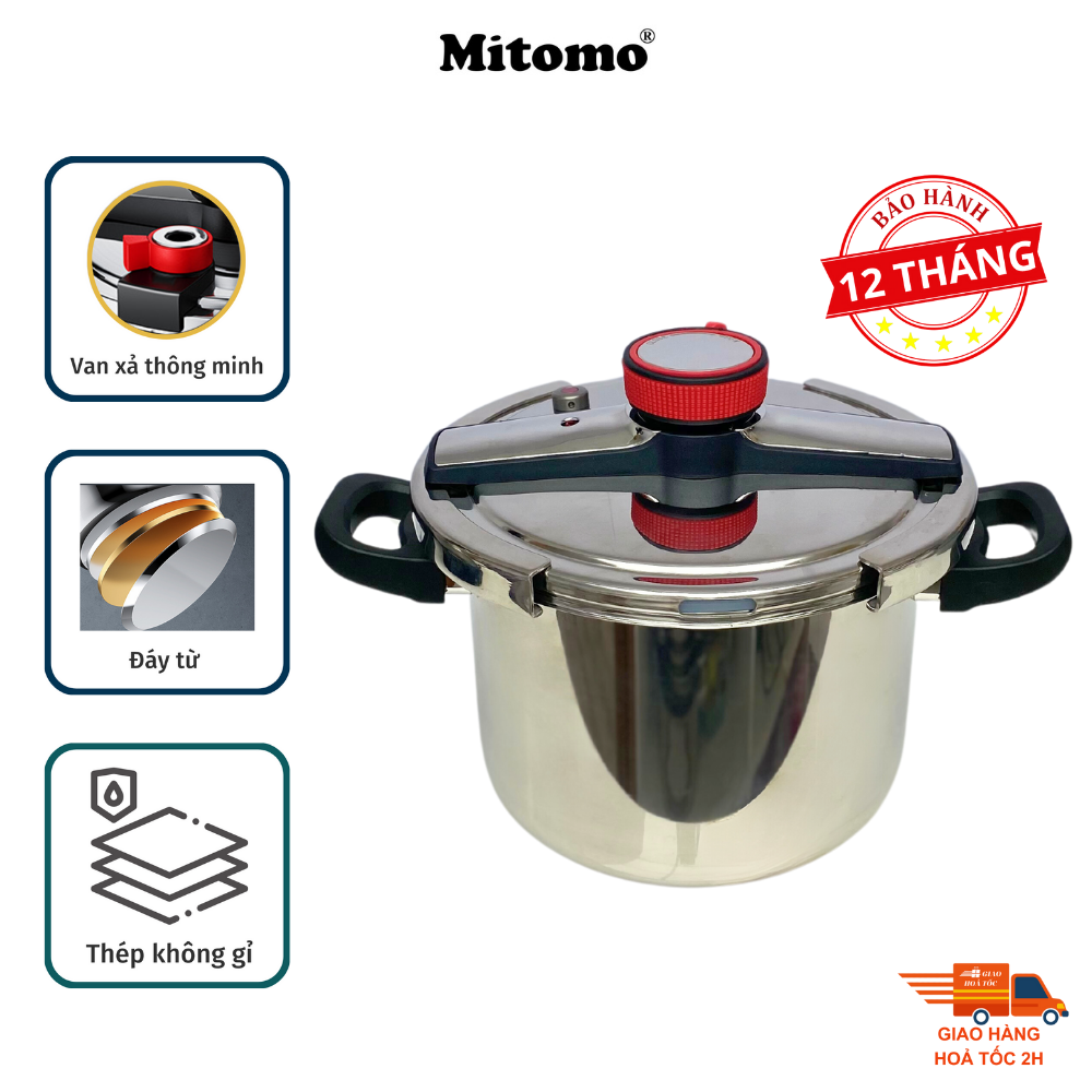 Nồi áp suất inox đáy từ cao cấp Mitomo 304AEU, nấu trên mọi loại bếp - Hàng chính hãng bảo hành 12 tháng