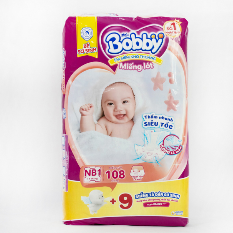 Miếng lót sơ sinh Bobby size NB1 108 miếng (cho bé dưới 1 tháng)