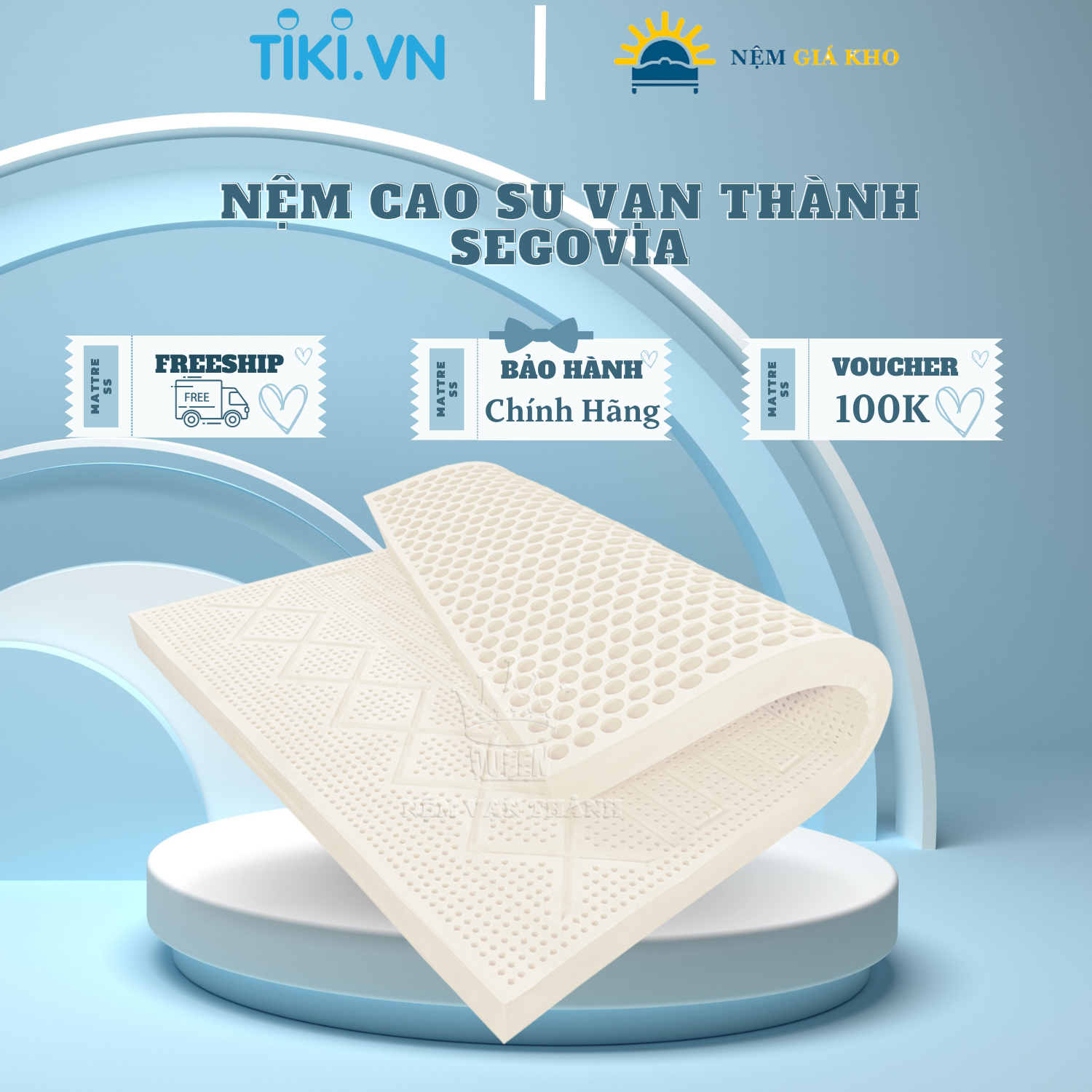 Nệm cao su cao cấp Vạn Thành Segovia sở hữu công nghệ kháng khuẩn hiện đại, cách ly chuyển động tốt, thoáng khí