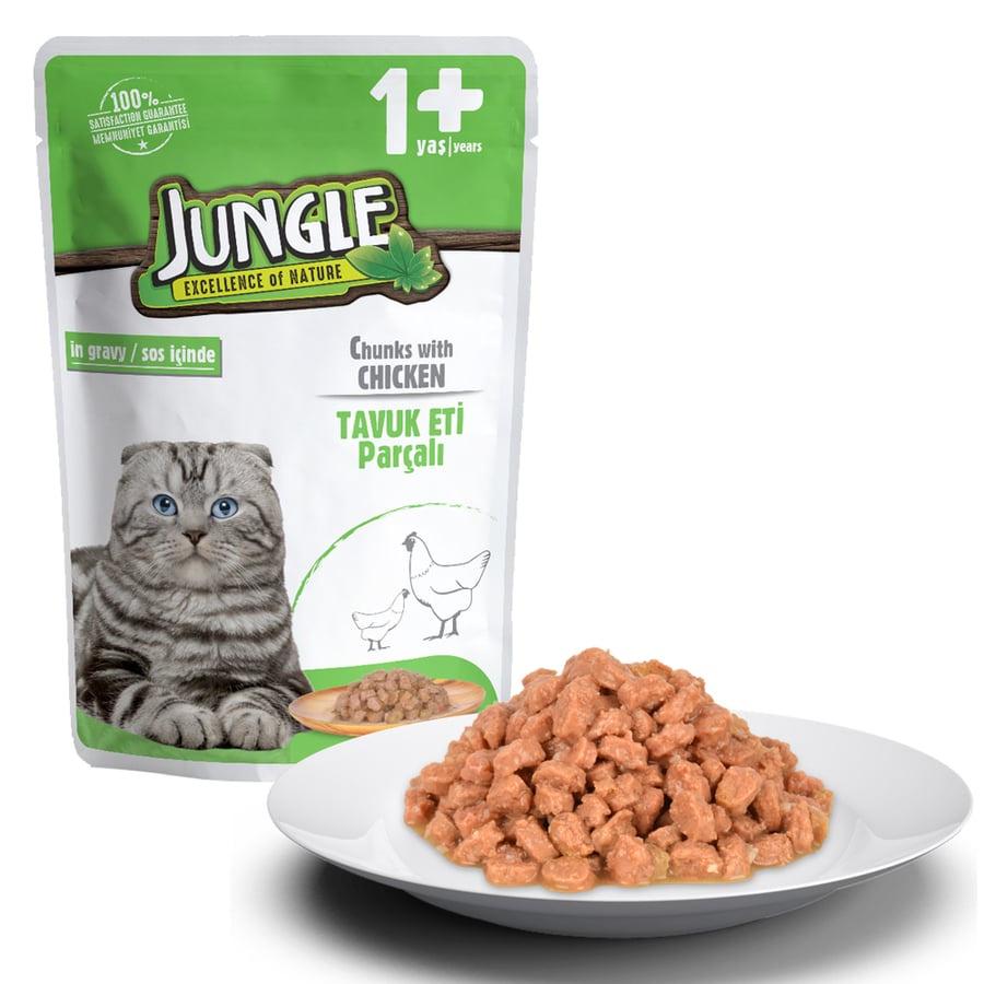 Pate Vị Gà Cho Mèo Trưởng Thành Jungle Adult Cat Chicken In Gravy Gói 100g - Xuất Xứ Litva Châu Âu