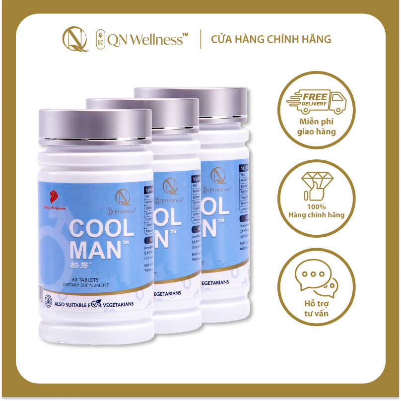 Combo Siêu Ưu Đãi Viên Uống Bổ Sung Cho Nam Giới Cool Man QN Wellness Bổ Thận Tráng Dương, Củng Cố Gân Cốt, Hỗ Trợ Sáng Da, Tăng Cường Thể Chất & Hệ Miễn Dịch - Hộp 60 Viên x3