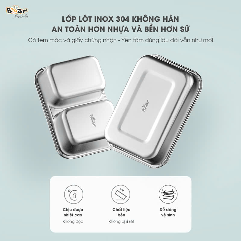 [Hàng chính hãng] Hộp cơm cắm điện 2 tầng bear SB-HC12L (English) - khóa kín, chống tràn, hâm nóng cơm tiện lợi cho dân văn phòng